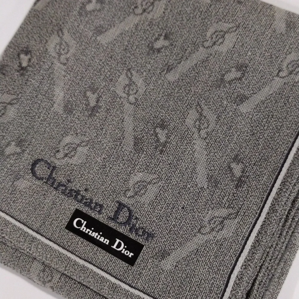 CHRISTIAN DIOR Women's 100% Cotton Grey Print Square Pocket Scarf - 19x19-inch